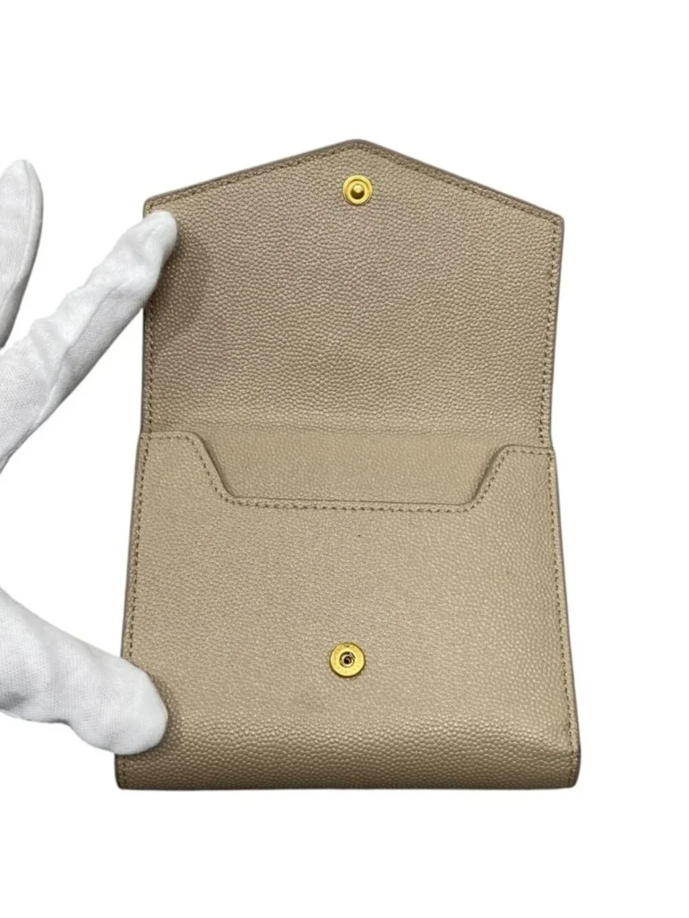 Saint Laurent Wallet Uptown Compact Leather Beige
